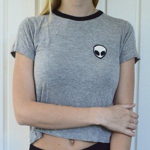 Gray Alien Short Sleeve Crop Top